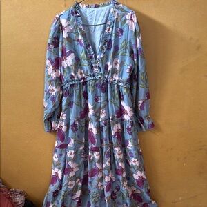 Floral Blue and Purple Women's Dress